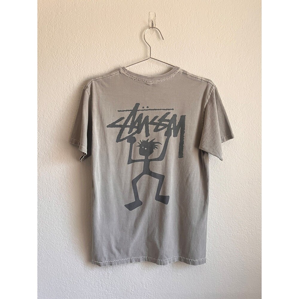 Vintage Stussy 90's Stickman Graphic T-Shirt in Olive Gray Size SMALL *READ*